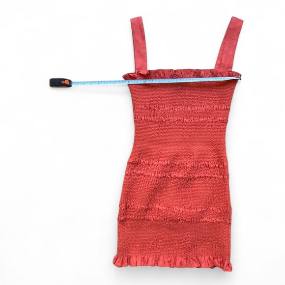 Capulet Smocked Ruffle Mini Dress in Coral – Romantic Summer Sundress (Size S) - Picture 5 of 5